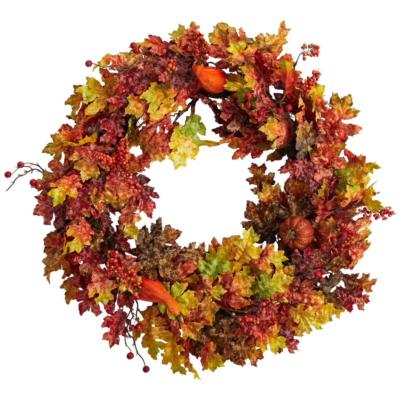 32" Oak Leaf, Berries & Pumpkin Artificial Autumn Wreath